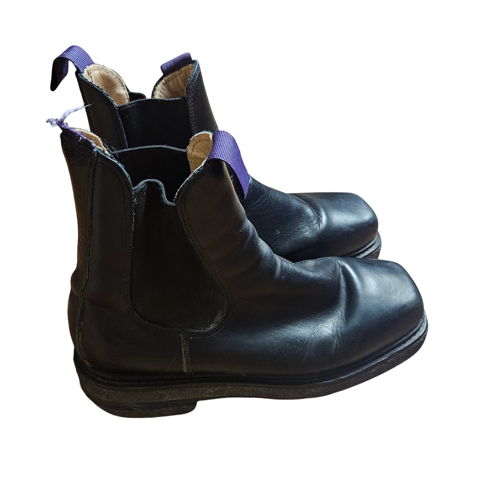 Eytys Ortega Chelsea Boots Purple Pull Tab Leather Square Toe Womens‎ 12 Black